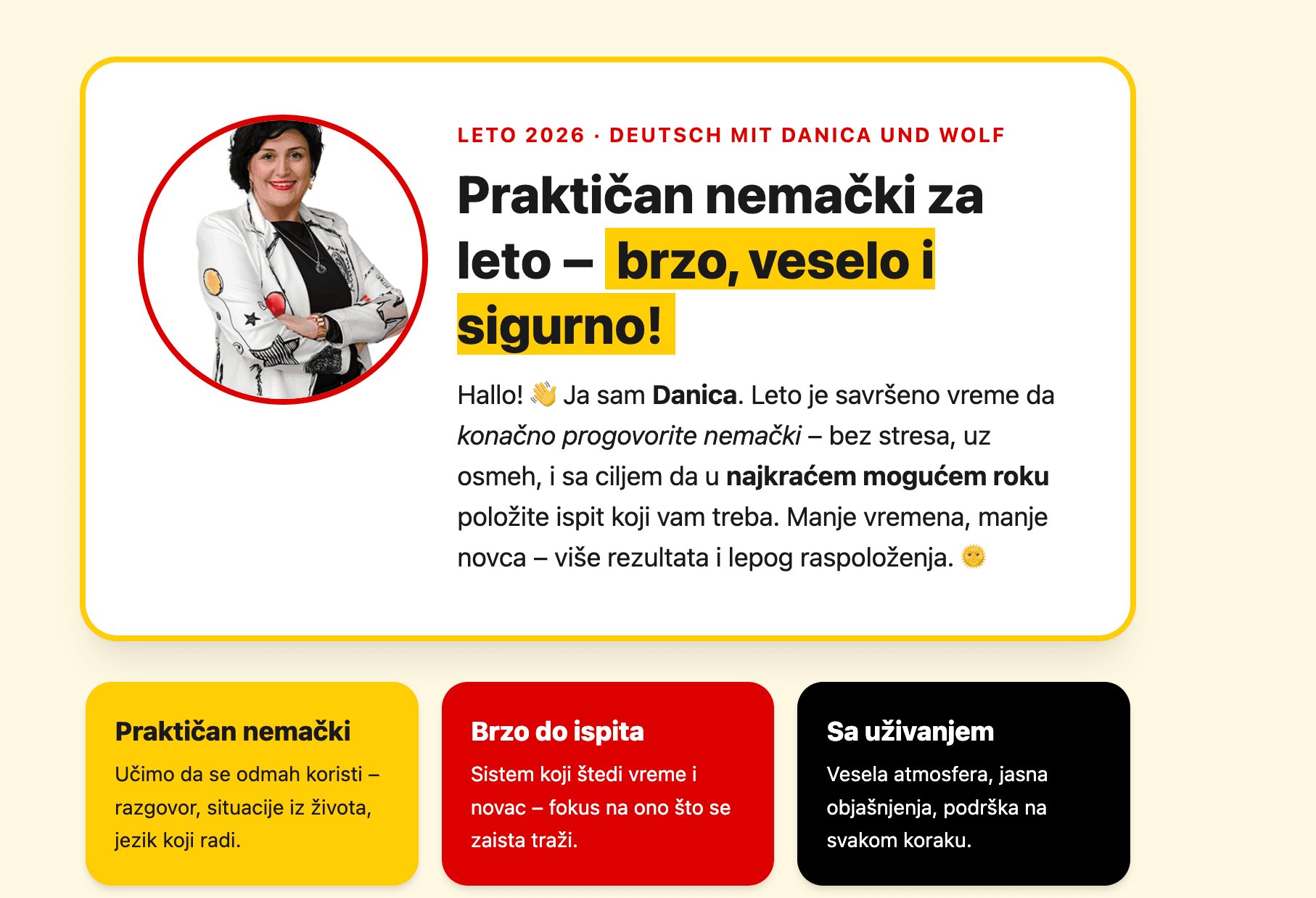 Landing stranica koju je polaznica Danica napravila tokom programa